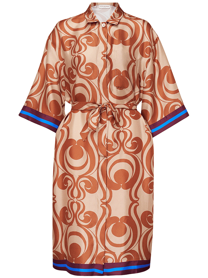 Dries-Van-Noten-Silk-Twill-Printed-Loose-Fit-Dress-Brown-1