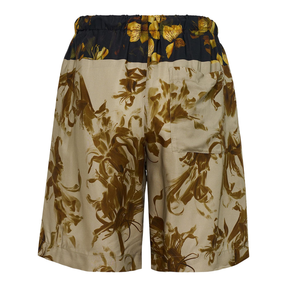 Club21 - Dries Van Noten - Nerine Flower Border Print Viscose Shorts - SHORTS - Beige