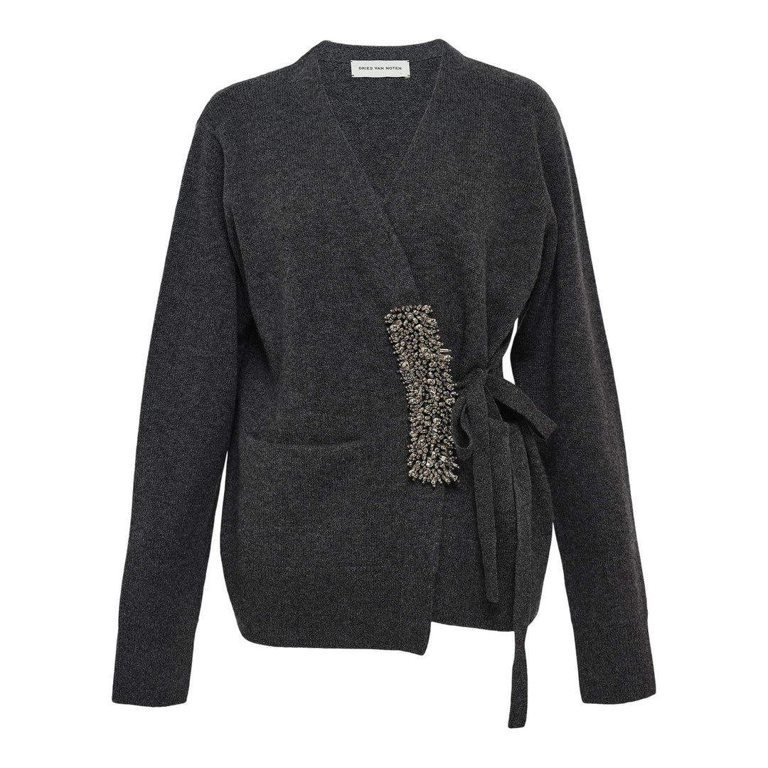Club21 - Dries Van Noten - Overlapping Embellished Knit Top - KNIT TOPS - Charcoal