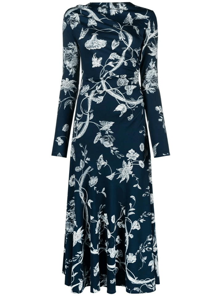 Erdem-Long-Sleeve-Dress-With-Drawstring-Indigo-1