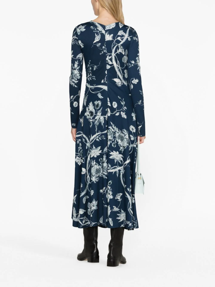 Erdem-Long-Sleeve-Dress-With-Drawstring-Indigo-3