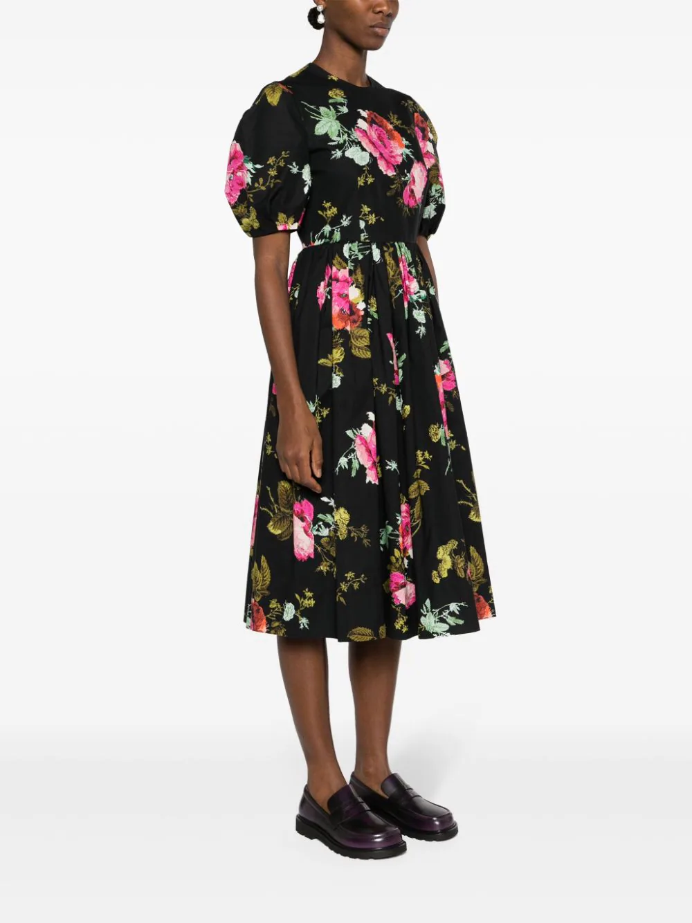 Erdem-Short-Sleeve-A-Line-Midi-Dress-Black-3