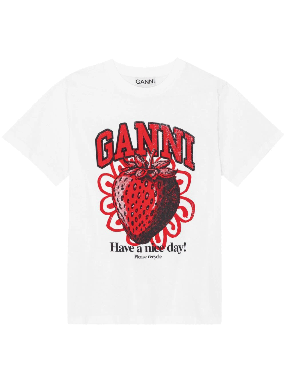 GANNI-Basic-Jersey-Strawberry-Relaxed-T-Shirt-White-1