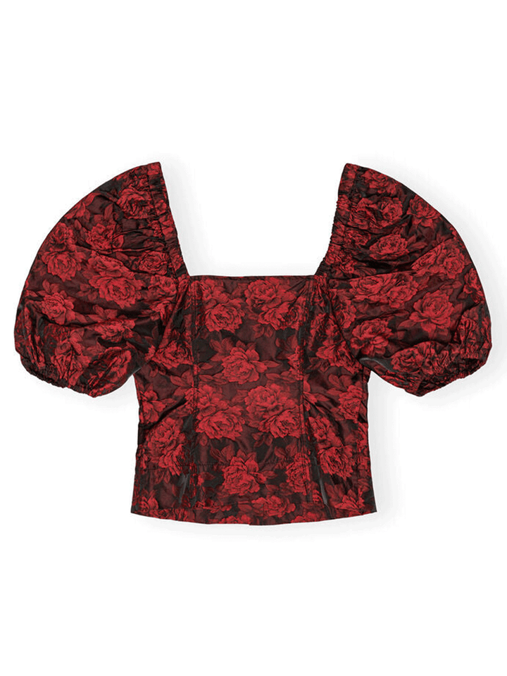 GANNI-Botanical-Jacquard-Fitted-Blouse-Red-2