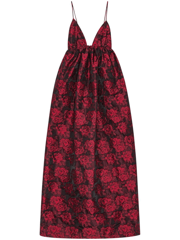 GANNI-Botanical-Jacquard-Long-Strap-Dress-Red-1