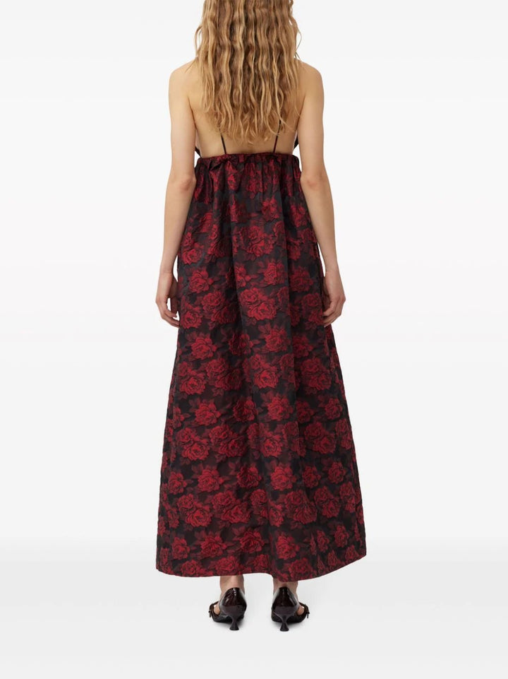 GANNI-Botanical-Jacquard-Long-Strap-Dress-Red-4