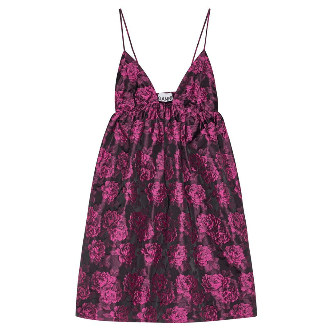 Botanical Jacquard Mini Strap Dress