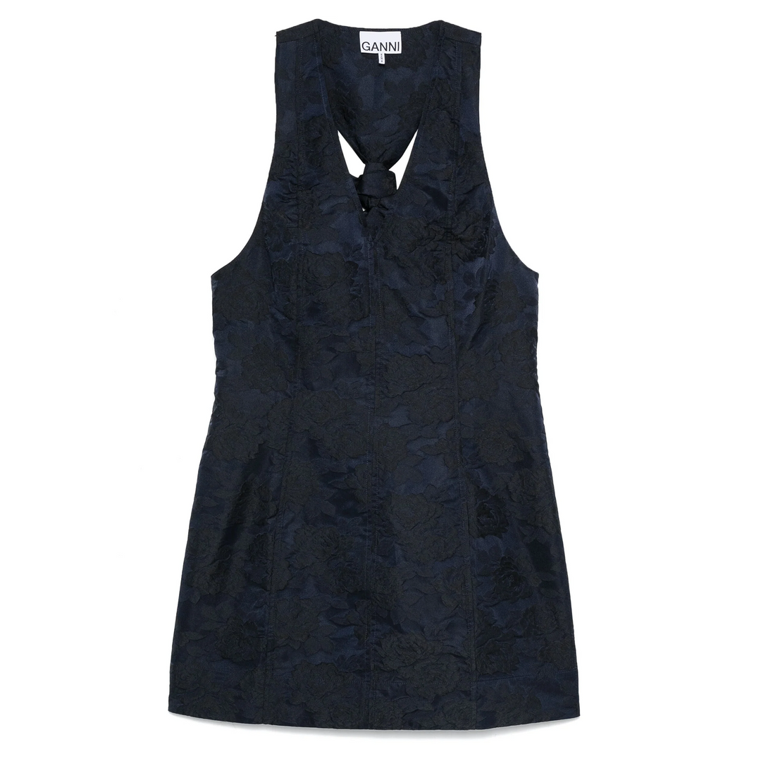 Botanical Jacquard Tie Strap Midi Dress