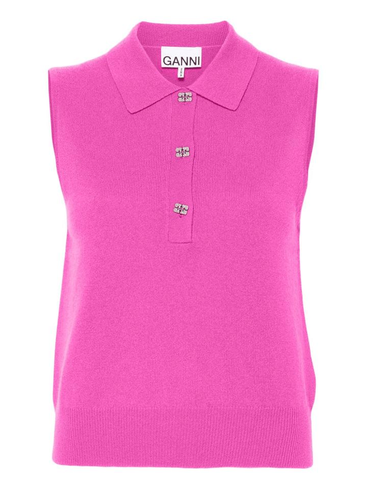 GANNI-Cashmere-Mix-Sleeveless-Polo-Pink-1