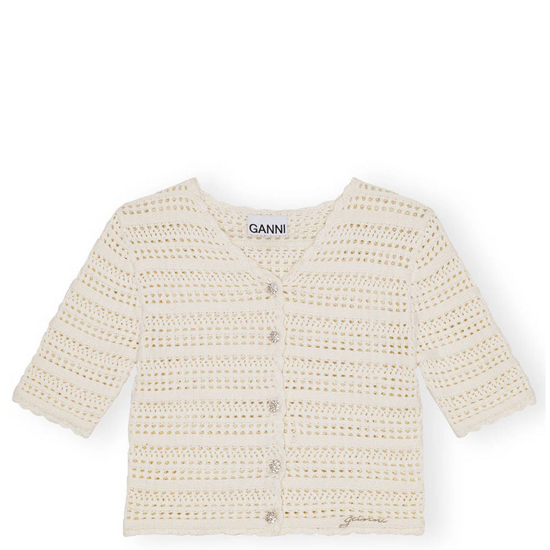 Cotton Pointelle Short Sleeve Cardigan