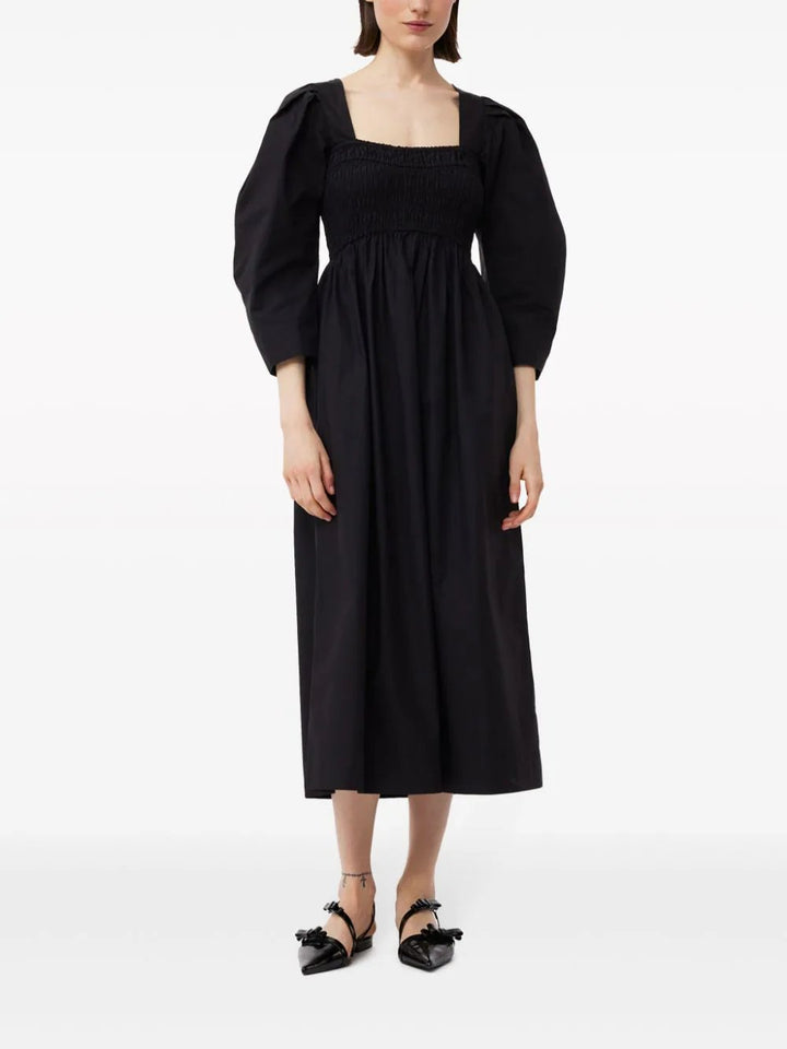 GANNI-Cotton-Poplin-Open-Neck-Smock-Dress-Black-2