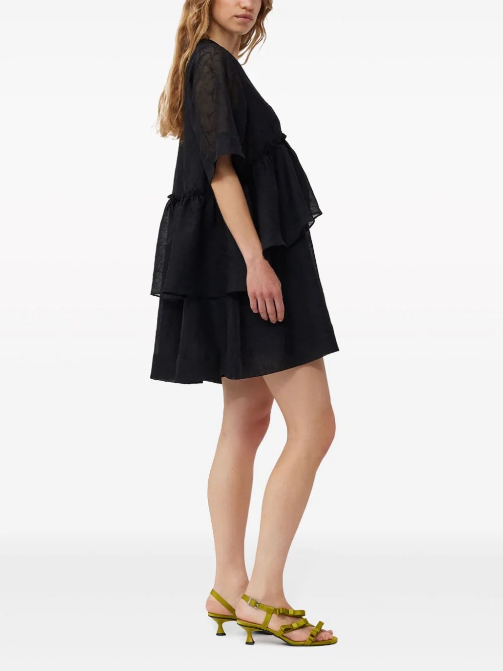 GANNI-Crinkled-Georgette-Flounce-Mini-Dress-Black-3