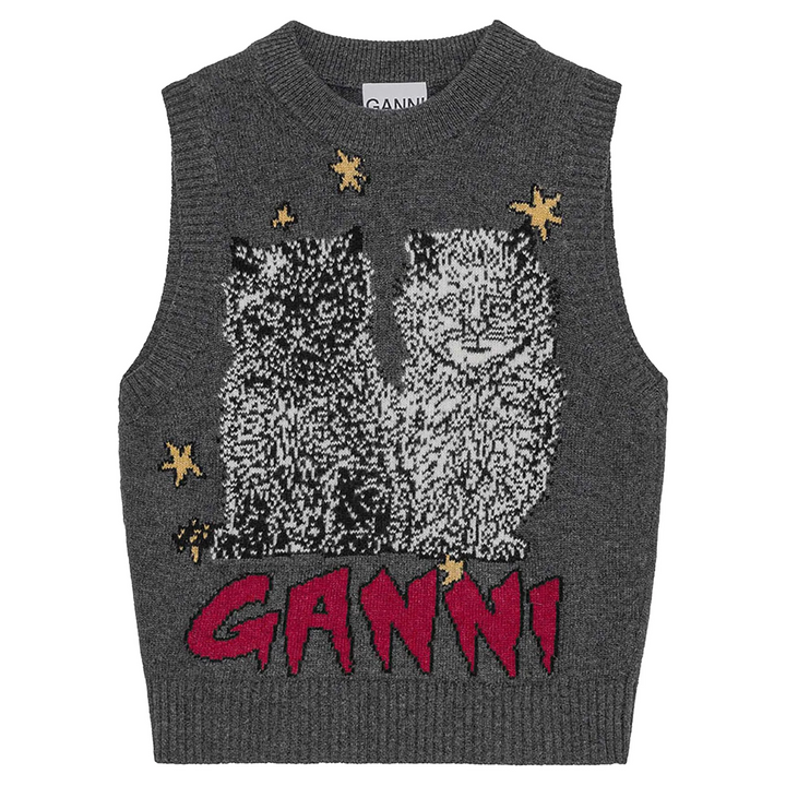 Graphic Wool Mix Cats Vest