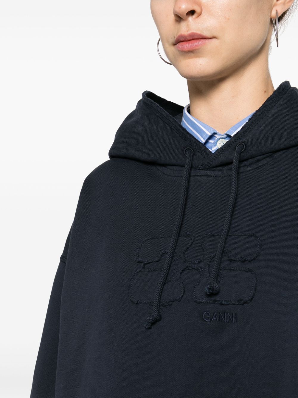 GANNI-Isoli-Cropped-Oversized-Hoodie-Navy-5