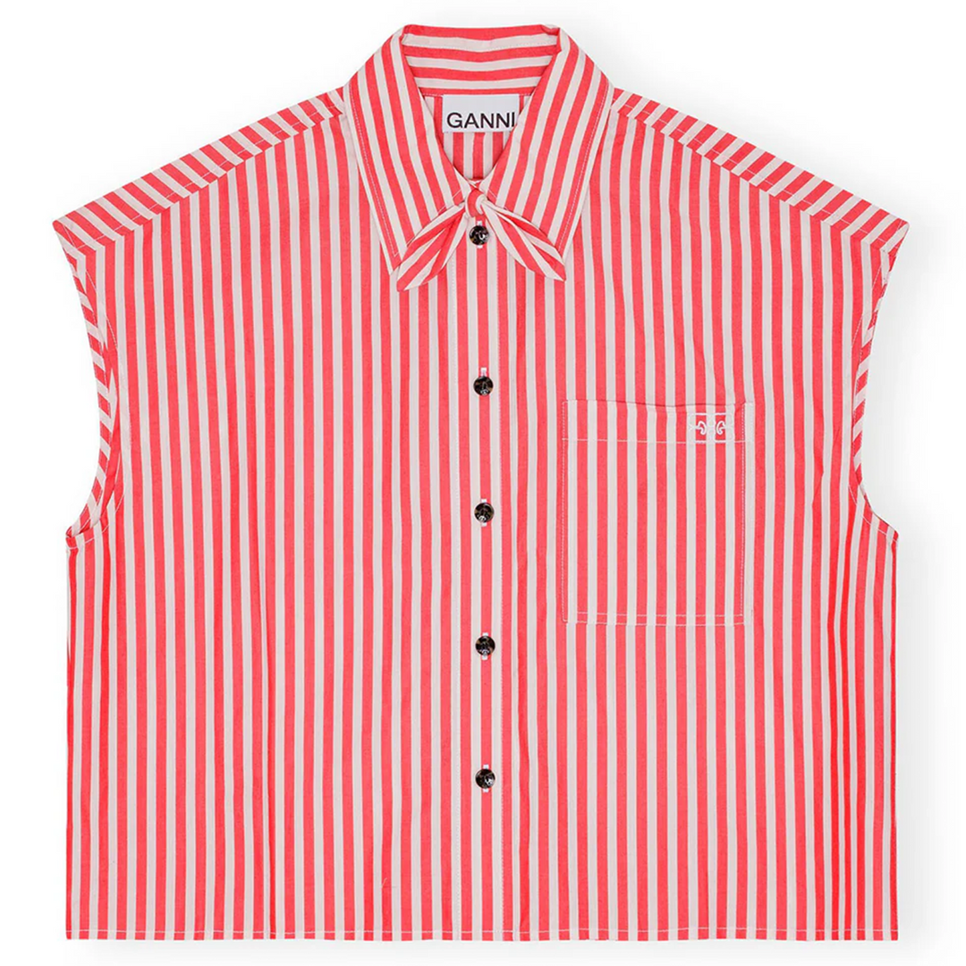 Stripe Cotton Tie Collar Shirt