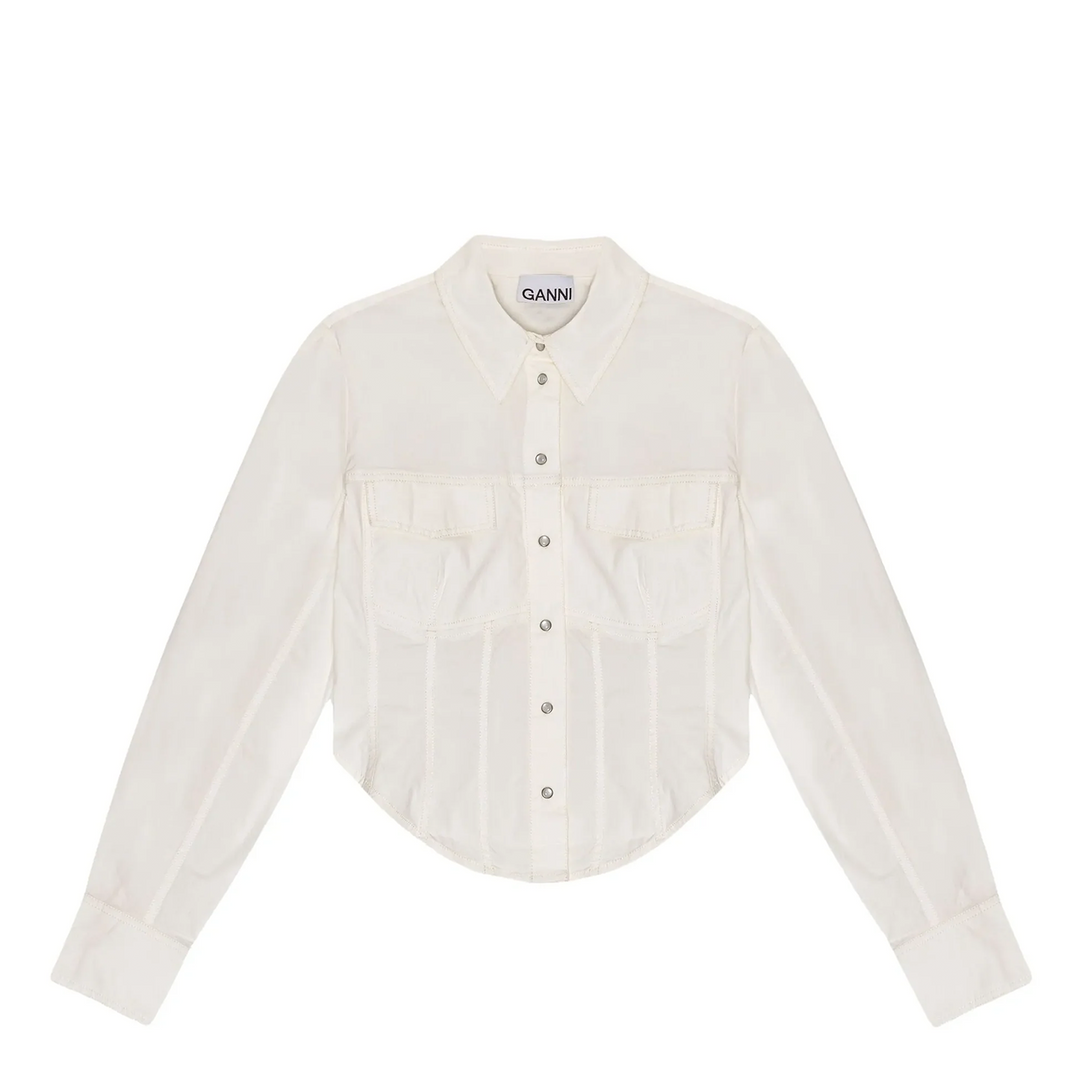 Washed Stretch Cotton Corset Shirt