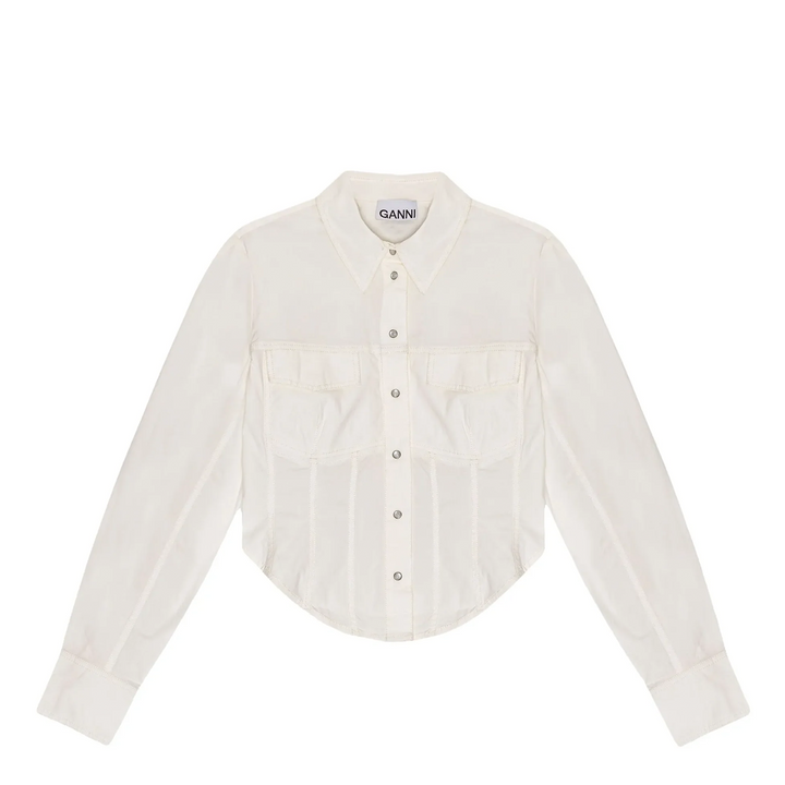 Washed Stretch Cotton Corset Shirt