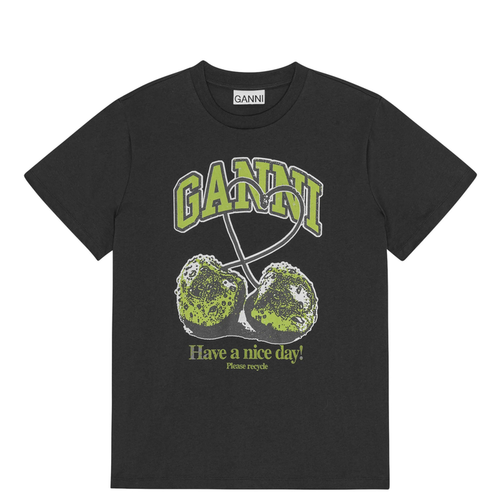 GANNI_Basic_Jersey_Green_Cherry_Relaxed_T-Shirt_Black