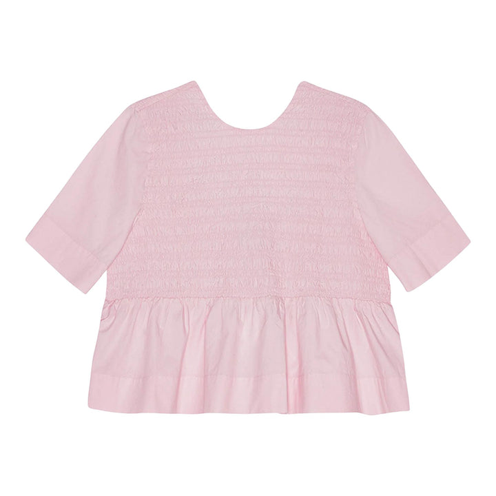 Club21 - GANNI - Cotton Poplin Open Neck Smock Blouse - BLOUSES - Pink
