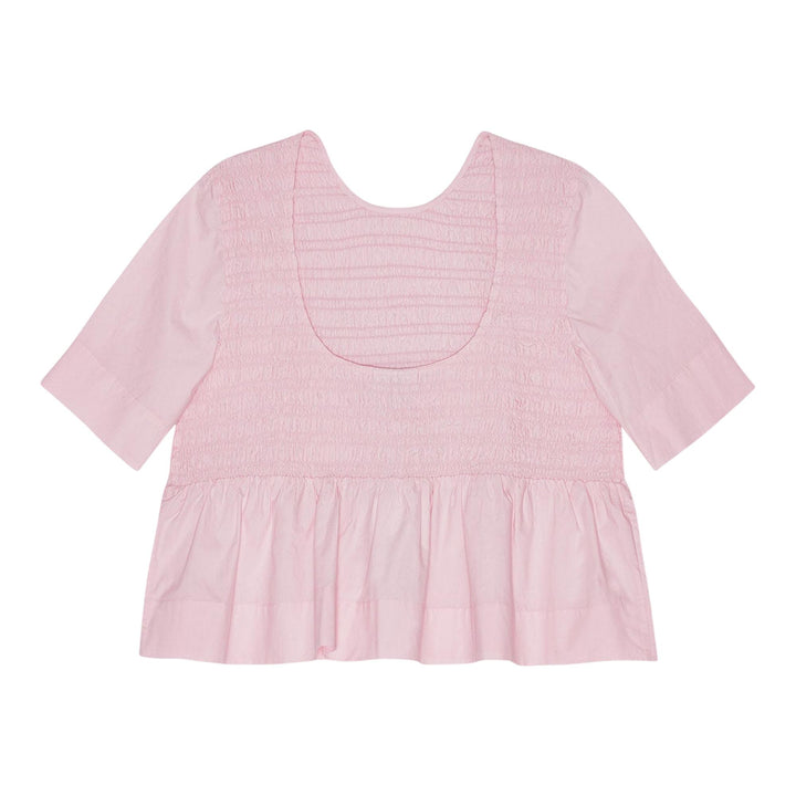 Club21 - GANNI - Cotton Poplin Open Neck Smock Blouse - BLOUSES - Pink