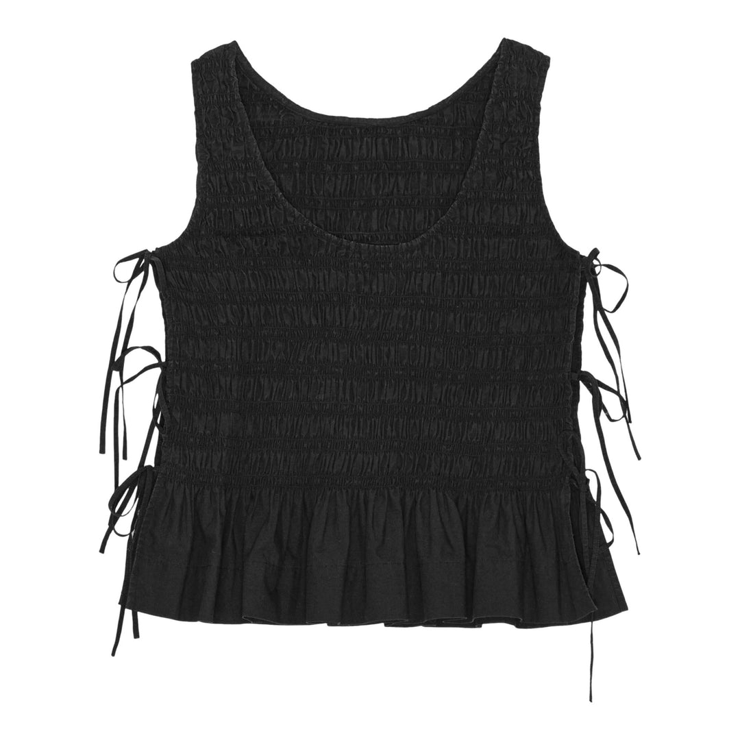 Club21 - GANNI - Cotton Poplin Smock Tie Top - WOVEN TOPS - Black