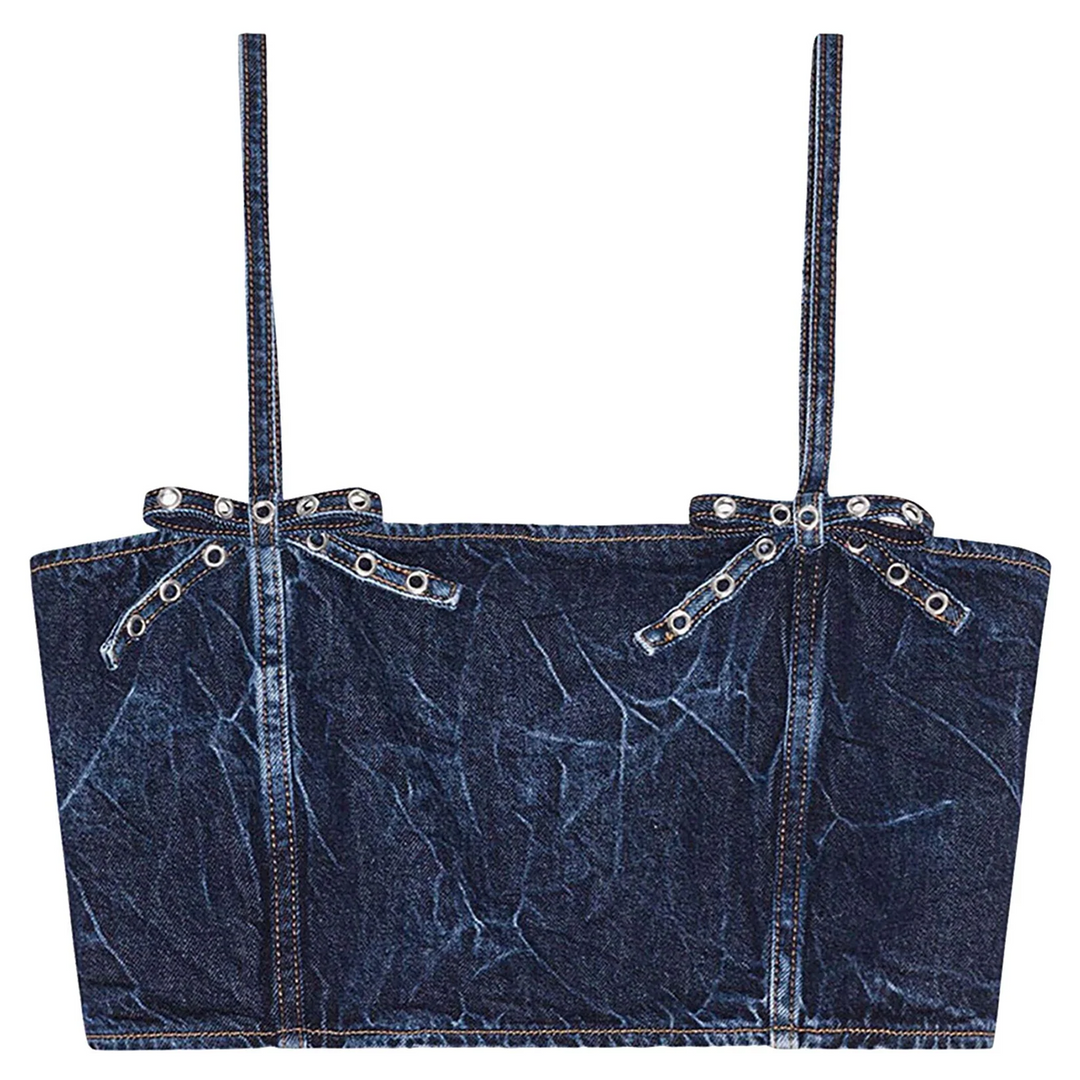 Crinkled Future Denim Strap Top