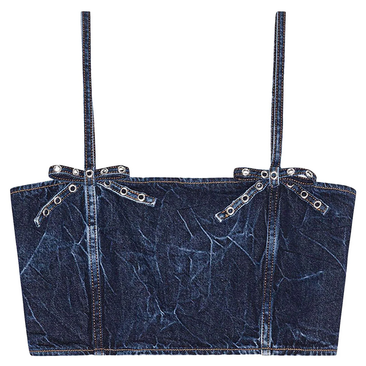 Crinkled Future Denim Strap Top
