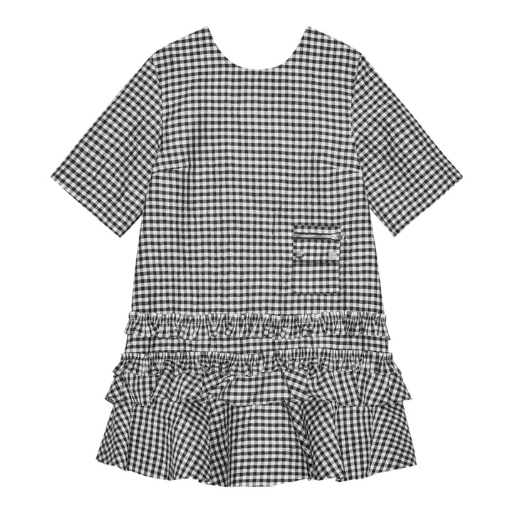 Club21 - GANNI - Crinkled Taffeta Check Open Back Mini Dress - WOVEN DRESSES - Black