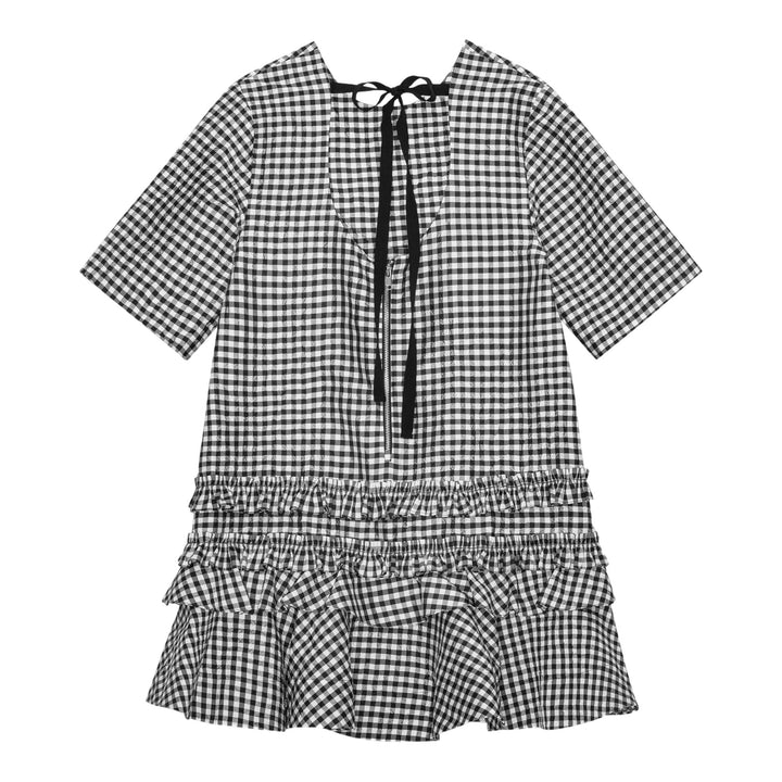 Club21 - GANNI - Crinkled Taffeta Check Open Back Mini Dress - WOVEN DRESSES - Black