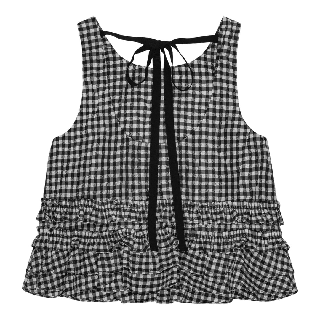Club21 - GANNI - Crinkled Taffeta Check Open Back Top - WOVEN TOPS - Black