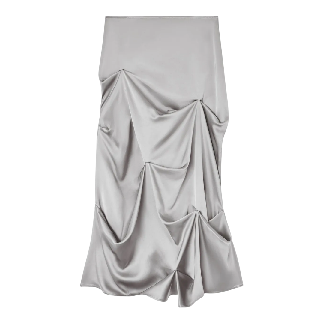 Double Viscose Satin Tuck Skirt