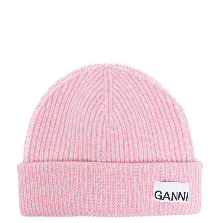 GANNI_Light_Structured_Rib_Knit_Beanie_Pink