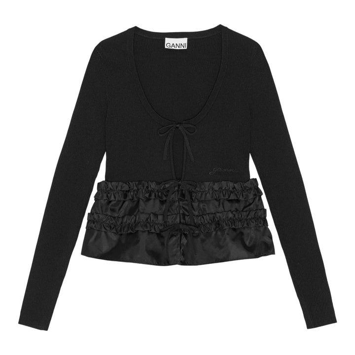 Club21 - GANNI - Melange Rib Knit Cardigan - CARDIGANS - Black