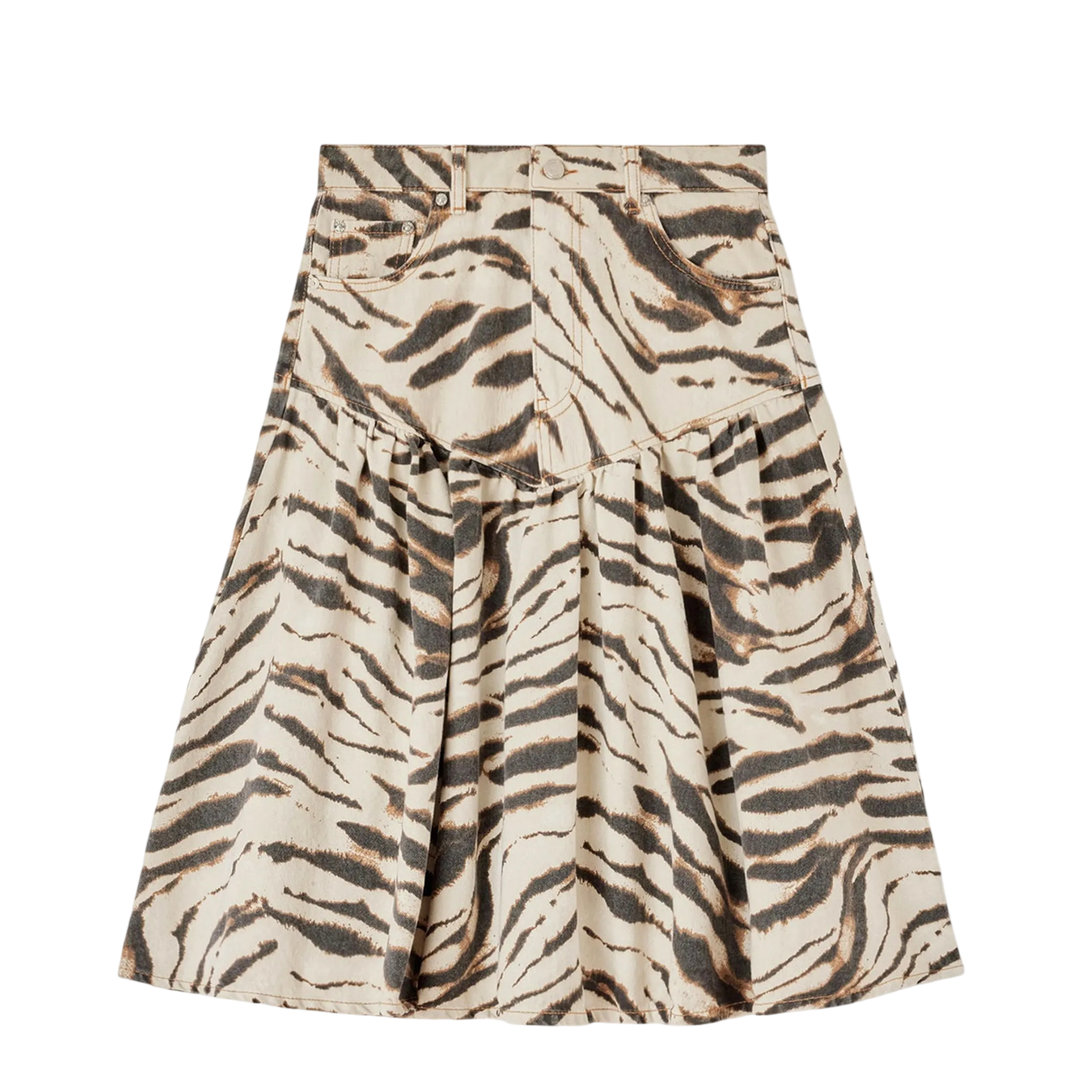 Tiger Print Denim Midi Skirt