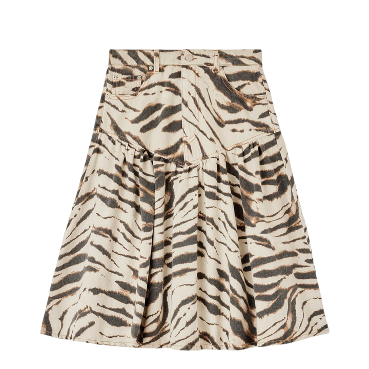 Tiger Print Denim Midi Skirt