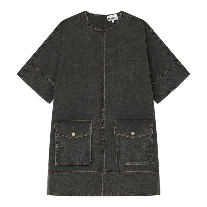 Club21 - GANNI - Washed Stretch Cotton Boxy Dress - WOVEN DRESSES - Black