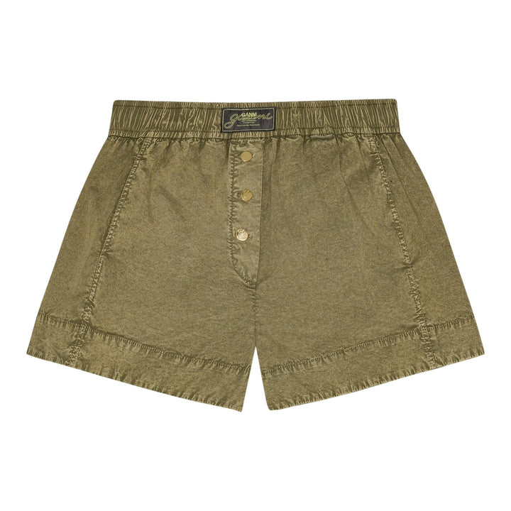 Club21 - GANNI - Washed Stretch Cotton Elasticated Shorts - SHORTS - Green