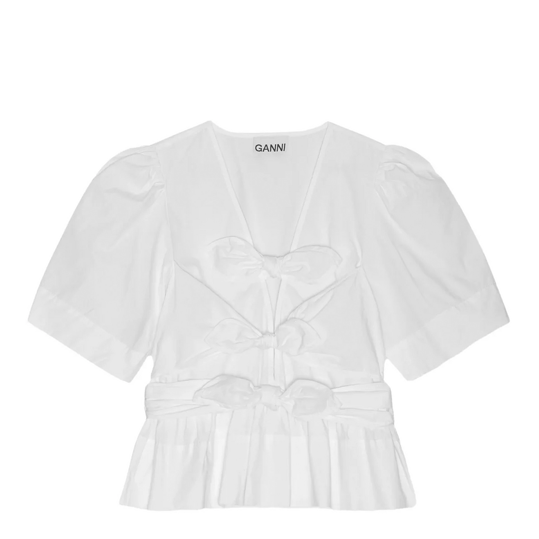 Washed Stretch Cotton Tie Strap Blouse