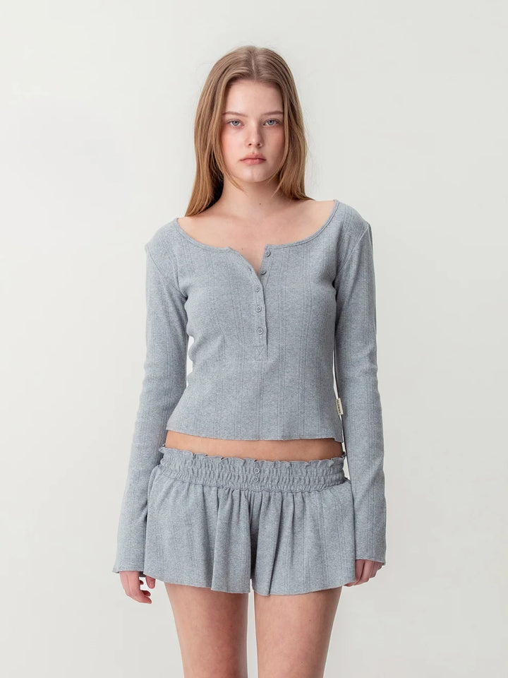 Honey Eyelet Button Long Sleeve Top