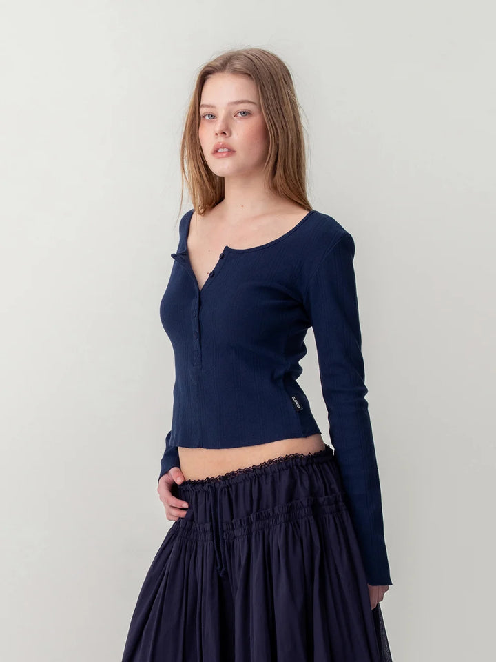 Honey Eyelet Button Long Sleeve Top