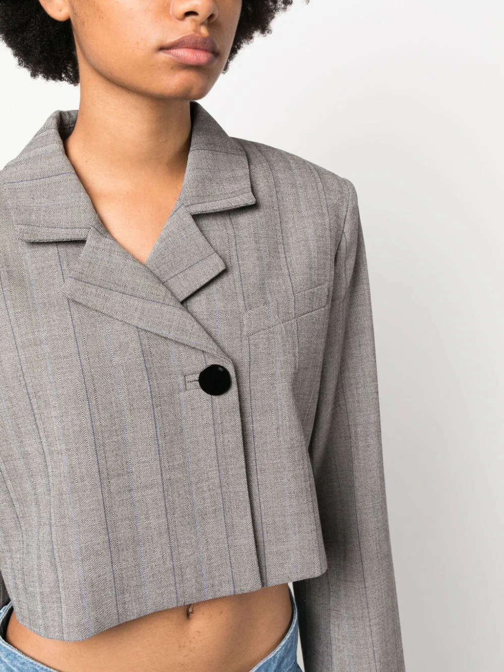 Ganni-Herringbone-Suiting-Short-Blazer-Grey-5