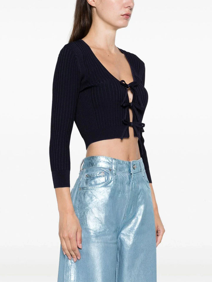 Ganni-Melange-Knit-Cropped-Cardigan-Navy-3