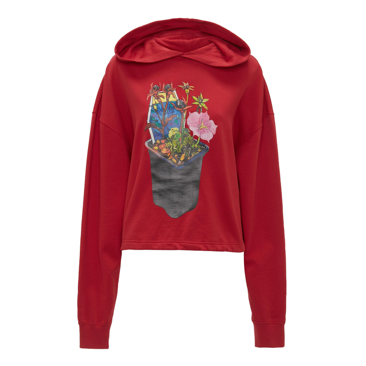 Flower Pot Drawstring Hem Hoodie