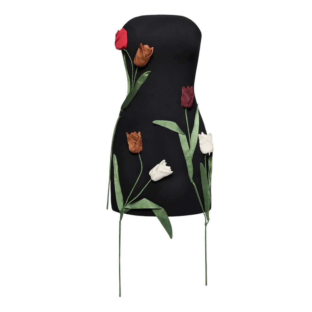 Tulip Applique Strapless Dress
