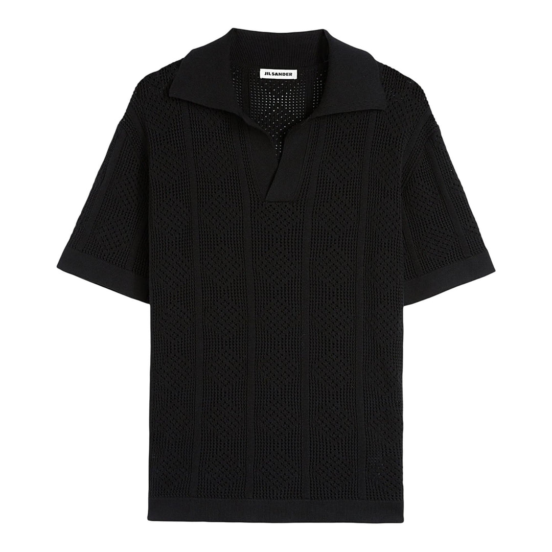 Club21 - Jil Sander - Cotton Lace Stitch Polo Knit - POLOS - Black
