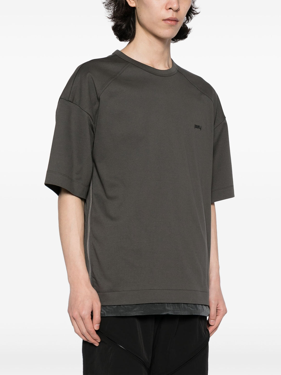 Juun.J-Layered-Side-Zip-Short-Sleeve-Tee-Grey-3