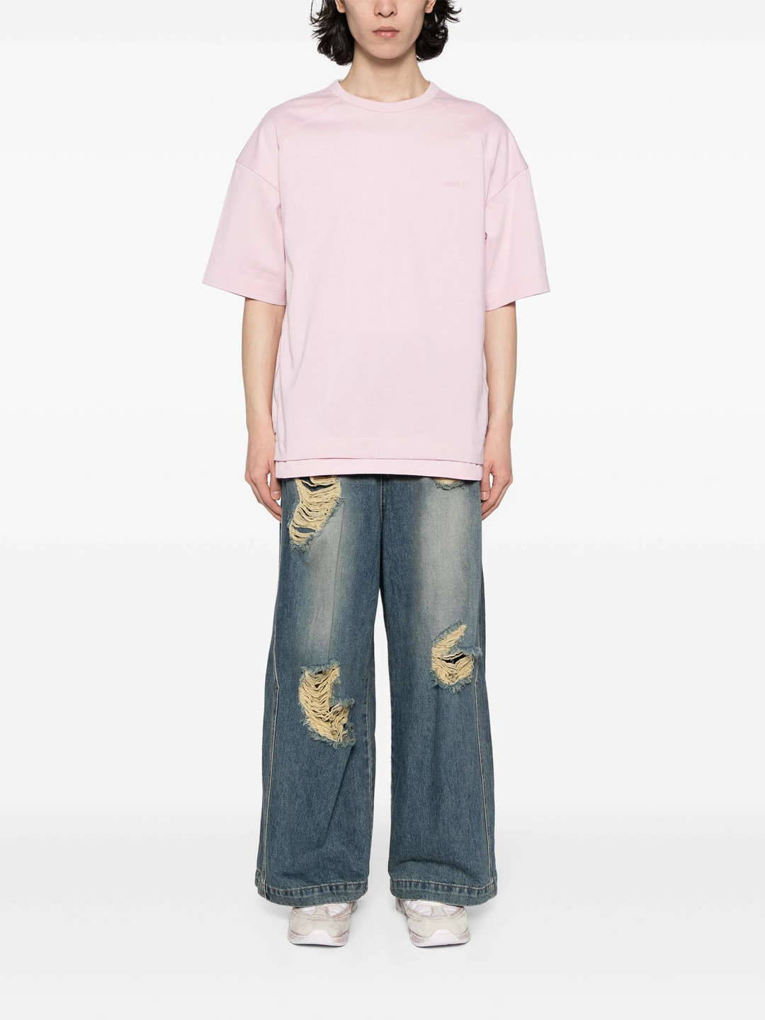 Juun.J-Layered-Side-Zip-Short-Sleeve-Tee-Light-Pink-2