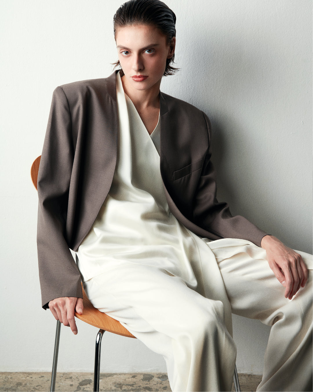 Asymmetric Wrap Satin Top