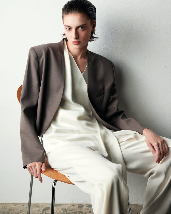 Asymmetric Wrap Satin Top