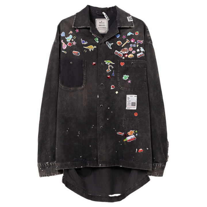 MIHARA_YASUHIRO_Light_Corduroy_Shirts_With_Sticker_Black